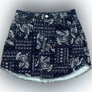 143 Story Line Up High Waist Paisley Handkerchief Mini Skirt Medium Navy Blue